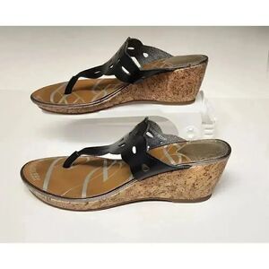 SAM & LIBBY Cork Wedge Sandals 8.5M Thong Wedge Heels Black